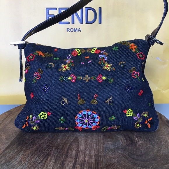 Fendi floral multi color beaded denim bag - Picture 4 of 7